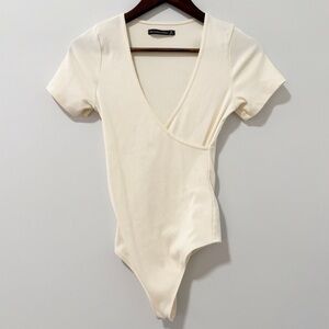 Abercrombie & Fitch Ribbed Crossover Bodysuit Womens Sz Medium Cream Balletcore